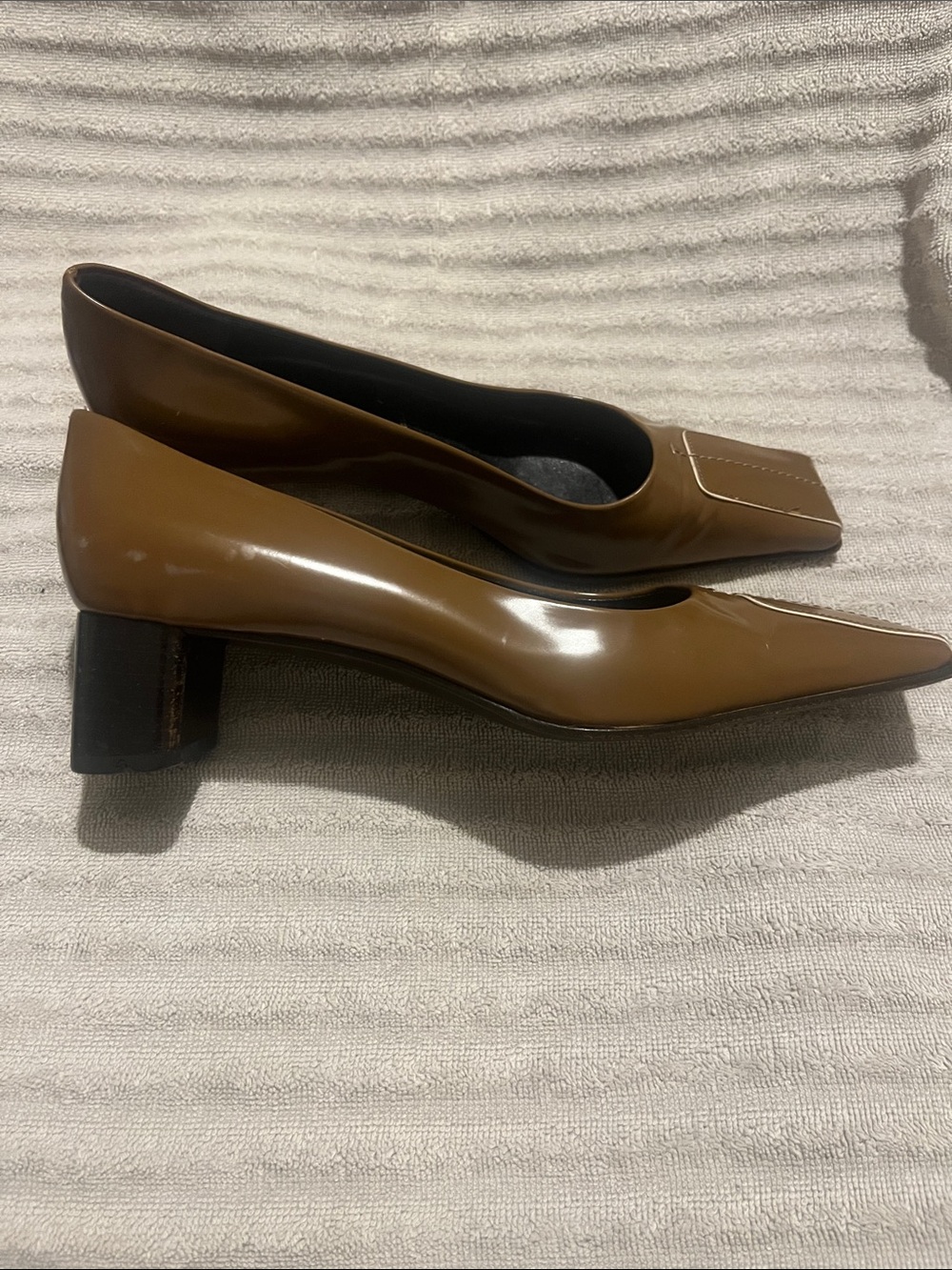 Rare Prada Brown Square-Toe Mid Heel Leather Pumps vero cuoio Size 7 90’s-y2k - Picture 2 of 16